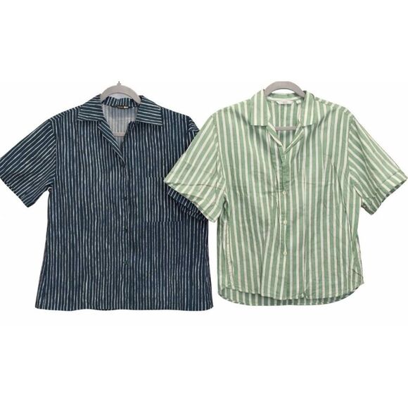 Marimekko Tops - Marimekko womens uniqlo womens medium poplin linen shirt white stripe lot of 2